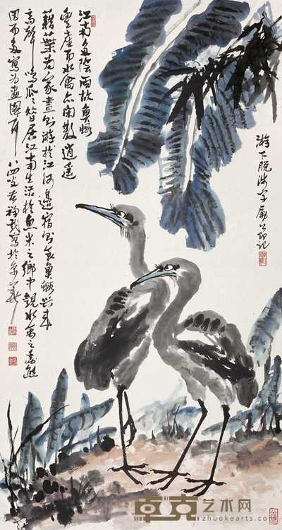 李苦禅 芭蕉鹭鸶 立轴 151×81cm